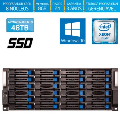 Servidor de Armazenamento Silix® 8* Núcleos X1200H24 V6 Intel® Xeon E3-1230 V6 3.5 Ghz 8 MB / 8GB DDR4 / 120GB SSD + 48TB SATA3 / RAID Dedicado 24 Portas 512MB / USB 3.0 / RACK 4U / Hot-Swap / Windows 10 Pro OEM