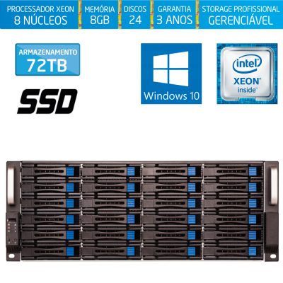 Servidor de Armazenamento Silix® 8* Núcleos X1200H24 V6 Intel® Xeon E3-1230 V6 3.5 Ghz 8 MB / 8GB DDR4 / 120GB SSD + 72TB SATA3 / RAID Dedicado 24 Portas 512MB / USB 3.0 / RACK 4U / Hot-Swap / Windows 10 Pro OEM
