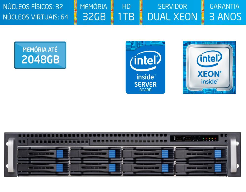 Servidor Silix® 64* Núcleos Escalável-DRH Intel Xeon 4216 Prata 2.1 GHz 44MB / 32GB DDR4 ECC RDIMM / 1TB SATA3 / Rack 2U / Hot-Swap / Dual Xeon Servidor Silix® 64* Núcleos Escalável-DRH Intel Xeon 4216 Prata 2.1 GHz 44MB / 32GB DDR4 ECC RDIMM / 1TB SATA3 / Rack 2U / Hot-Swap / Dual Xeon