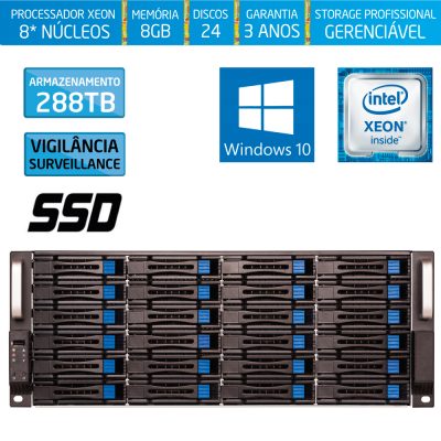 Servidor de Armazenamento Silix 8* Núcleos X1200H24 V6 Intel® Xeon E3-1230 V6 3.5 GHZ 8 MB / 8GB DDR4 / 120GB SSD + 288TB SATA3 Skyhawk / RAID Dedicado 24 Portas 1GB / USB 3.0 / RACK 4U / Hot-Swap / Windows 10 Pro OEM