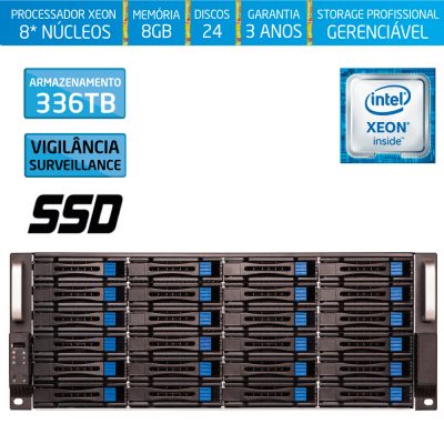 Servidor de Armazenamento Silix 8* Núcleos X1200H24 V6 Intel® Xeon E3-1230 V6 3.5 GHZ 8 MB / 8GB DDR4 / 120GB SSD + 336TB SATA3 Skyhawk / RAID Dedicado 24 Portas 1GB / USB 3.0 / RACK 4U / Hot-Swap