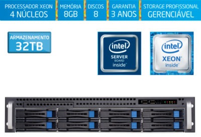Servidor Silix 4 Núcleos E2200H8 Intel® Xeon E-2224 3.4 Ghz a 4.6 Ghz Turbo 8MB / 8GB DDR4 / 8x 4TB SATA3 Skyhawk (32TB) / RAID 0, 1, 5, 10 / Rack 2U / Hot-Swap