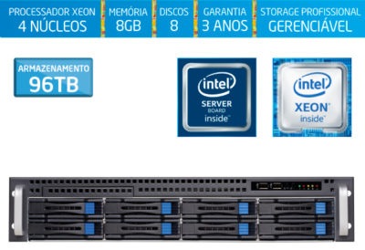 Servidor Silix 4 Núcleos E2200H8 Intel® Xeon E-2224 3.4 Ghz a 4.6 Ghz Turbo 8MB / 8GB DDR4 / 8x 12TB SATA3 Skyhawk (96TB) / RAID 0, 1, 5, 10 / Rack 2U / Hot-Swa